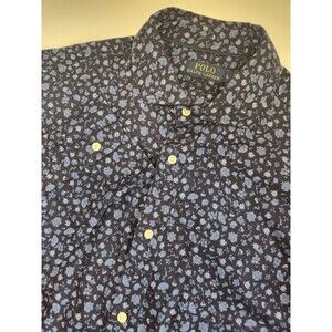Polo Ralph Lauren Shirt Men's L Blue Long‎ Sleeve Button Up Floral Cotton